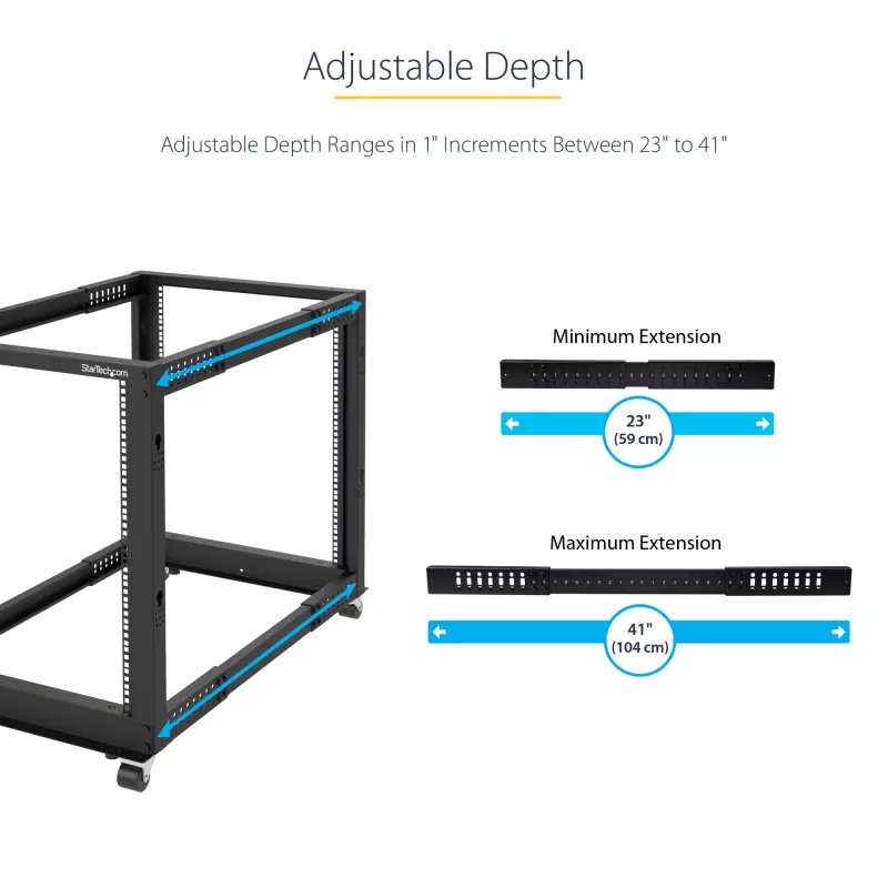 StarTech.com Rack server open-frame mobile a 4 montanti 25U, rack di rete a quattro montanti 19