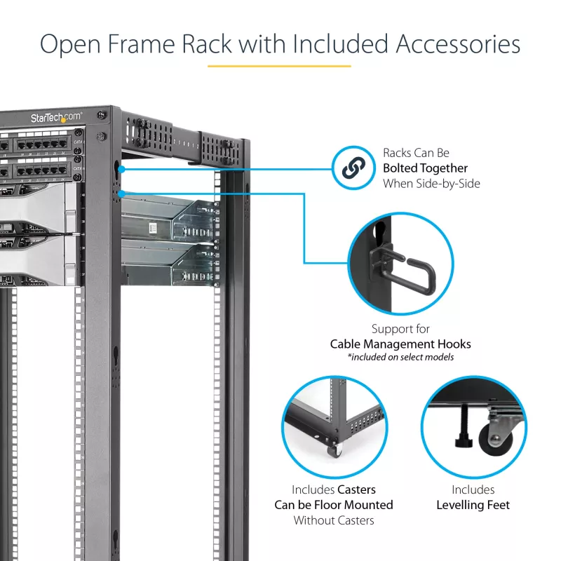 StarTech.com Rack server open-frame mobile a 4 montanti 25U, rack di rete a quattro montanti 19