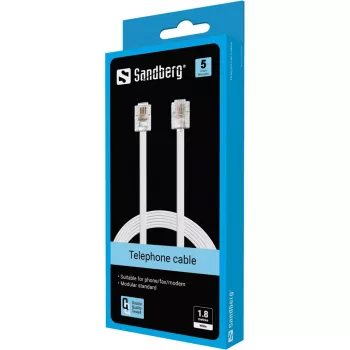 Sandberg Cavo telefonico RJ11-RJ11 1,8 m, 1,8 m, RJ11, RJ11, connettore maschio, connettore maschio, bianco