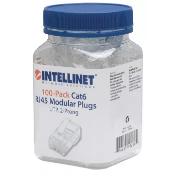 Intellinet Connettore modulare RJ45, Cat6, UTP, 2 pin, per conduttori flessibili, contatti placcati in oro 15 µ, confezione da 100