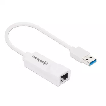 Manhattan Adattatore di rete USB-A Gigabit, bianco, rete 10/100/1000 Mbit/s, USB 3.0, Ethernet, RJ45, garanzia tre anni, corrisponde a USB31000SW.
