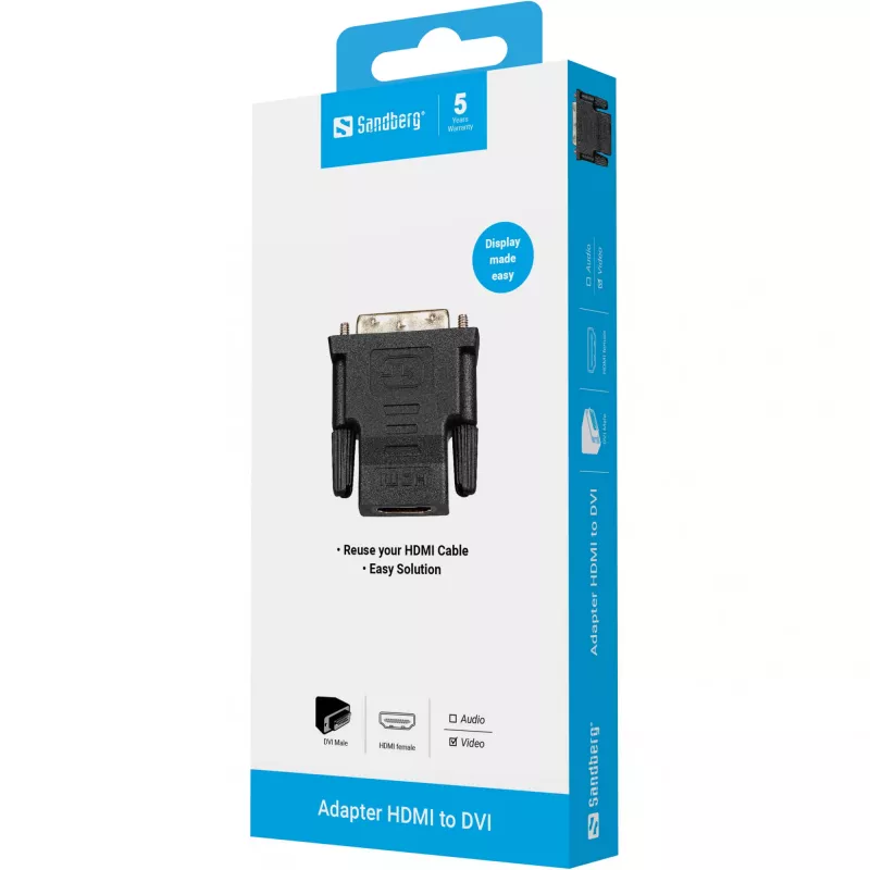 Adattatore Sandberg DVI-M - HDMI-F, DVI, HDMI, nero