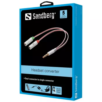 Adattatore headset Sandberg Dual-Singolo, TRS 3,5 mm, connettore maschio, connettore femmina, bianco