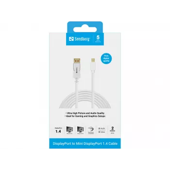Sandberg DP-MiniDP 1.4 8K60Hz 2m, 2 m, DisplayPort, Mini DisplayPort, connettore maschio, connettore maschio, 7680 x 4320 pixel