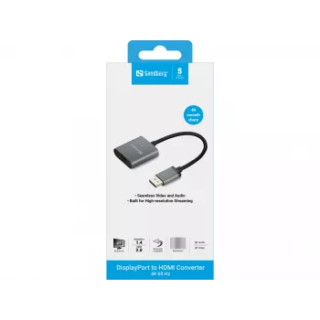 Adattatore Sandberg DisplayPort 1.4 a HDMI 2.0 4K, DisplayPort, HDMI Type-A (standard), connettore maschio, connettore femmina, 3840 x 2160 pixel, 6 Gbit/s