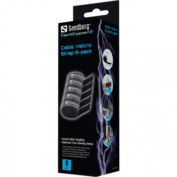 Fascette per cavi in velcro Sandberg confezione da 5, fascette per cavi in velcro, nero, 1000 mm, 73 g, 50 mm, 50 mm