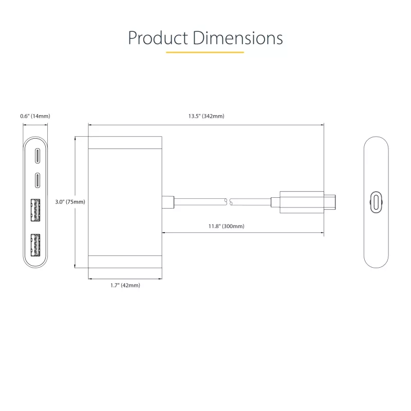 StarTech.com hub USB-C a 4 porte con Power Delivery Pass-Through 100W – 2x USB-A + 2x USB-C – USB 3.0 5Gbps – cavo lungo 1ft (30cm) – hub USB Type-C a USB-A/C portatile