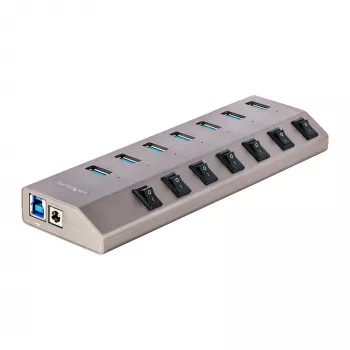 StarTech.com hub USB-C a 7 porte autoalimentato con interruttori on/off individuali, hub di espansione USB 3.0 5Gbps con alimentatore, hub USB-C a USB-A per desktop/laptop, hub USB Type-C con BC 1.2