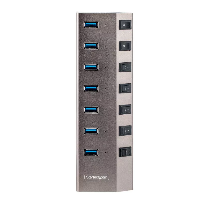 StarTech.com hub USB-C a 7 porte autoalimentato con interruttori on/off individuali, hub di espansione USB 3.0 5Gbps con alimentatore, hub USB-C a USB-A per desktop/laptop, hub USB Type-C con BC 1.2