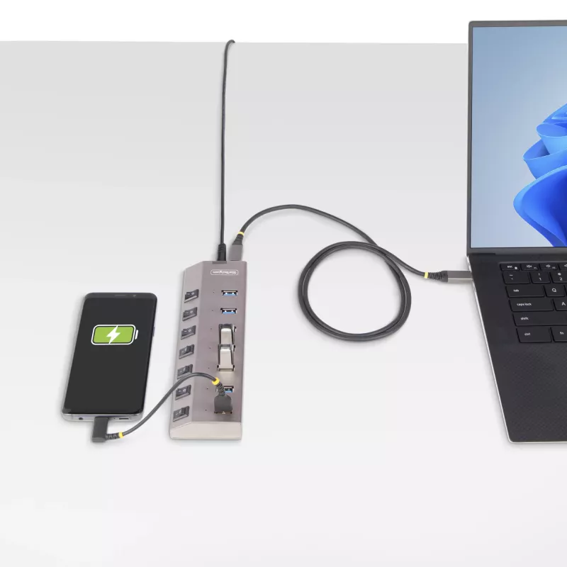 StarTech.com hub USB-C a 7 porte autoalimentato con interruttori on/off individuali, hub di espansione USB 3.0 5Gbps con alimentatore, hub USB-C a USB-A per desktop/laptop, hub USB Type-C con BC 1.2