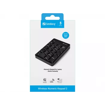 Sandberg tastierino numerico wireless 2, RF Wireless, 18, laptop/PC, nero