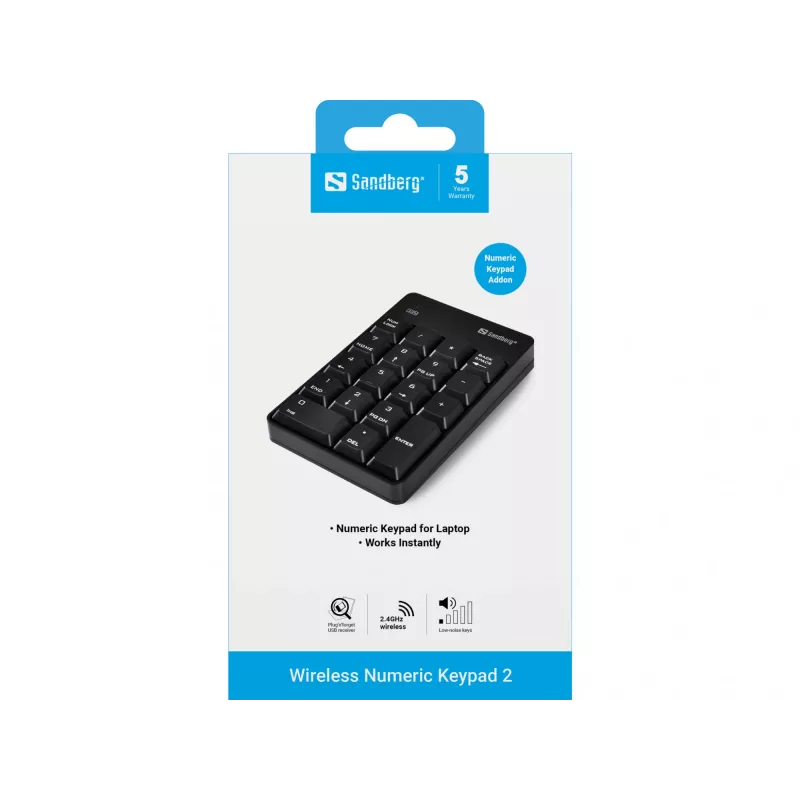 Sandberg tastierino numerico wireless 2, RF Wireless, 18, laptop/PC, nero