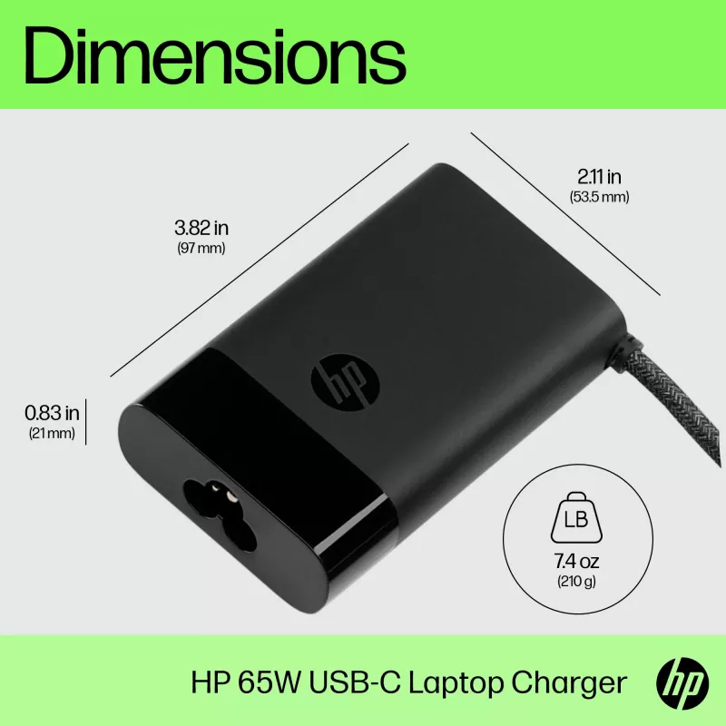 HP USB-C 65W Alimentatore per laptop, Laptop, Interno, 90 V, 47 - 63 Hz, 65 W, 5 - 20 V