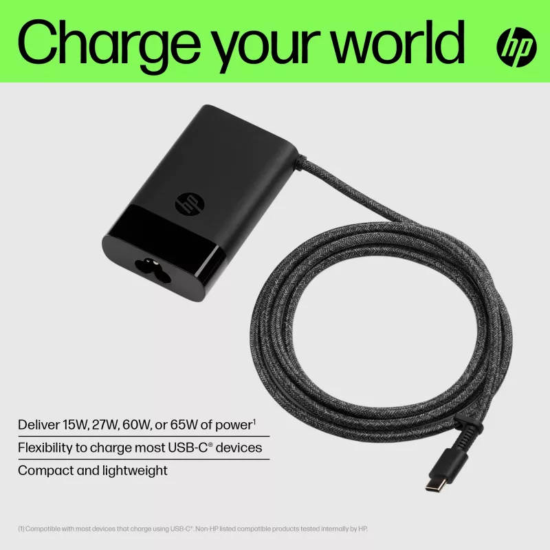 HP USB-C 65W Alimentatore per laptop, Laptop, Interno, 90 V, 47 - 63 Hz, 65 W, 5 - 20 V
