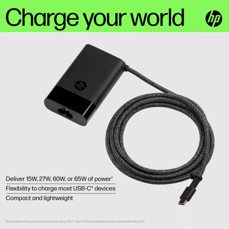 HP USB-C 65W Alimentatore per laptop, Laptop, Interno, 90 V, 47 - 63 Hz, 65 W, 5 - 20 V