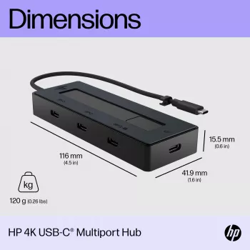 HP Hub multiporta 4K USB-C, USB Type-C, USB 3.2 Gen 2 (3.1 Gen 2) Type-C, 10000 Mbit/s, Nero, 4K Ultra HD, Cina
