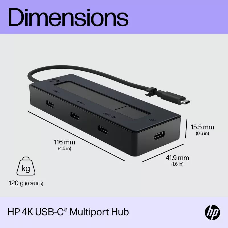 HP Hub multiporta 4K USB-C, USB Type-C, USB 3.2 Gen 2 (3.1 Gen 2) Type-C, 10000 Mbit/s, Nero, 4K Ultra HD, Cina