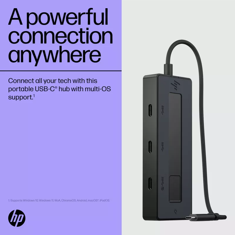 HP Hub multiporta 4K USB-C, USB Type-C, USB 3.2 Gen 2 (3.1 Gen 2) Type-C, 10000 Mbit/s, Nero, 4K Ultra HD, Cina
