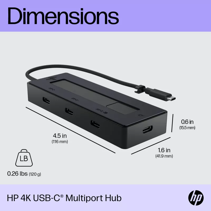 HP Hub multiporta 4K USB-C, USB Type-C, USB 3.2 Gen 2 (3.1 Gen 2) Type-C, 10000 Mbit/s, Nero, 4K Ultra HD, Cina
