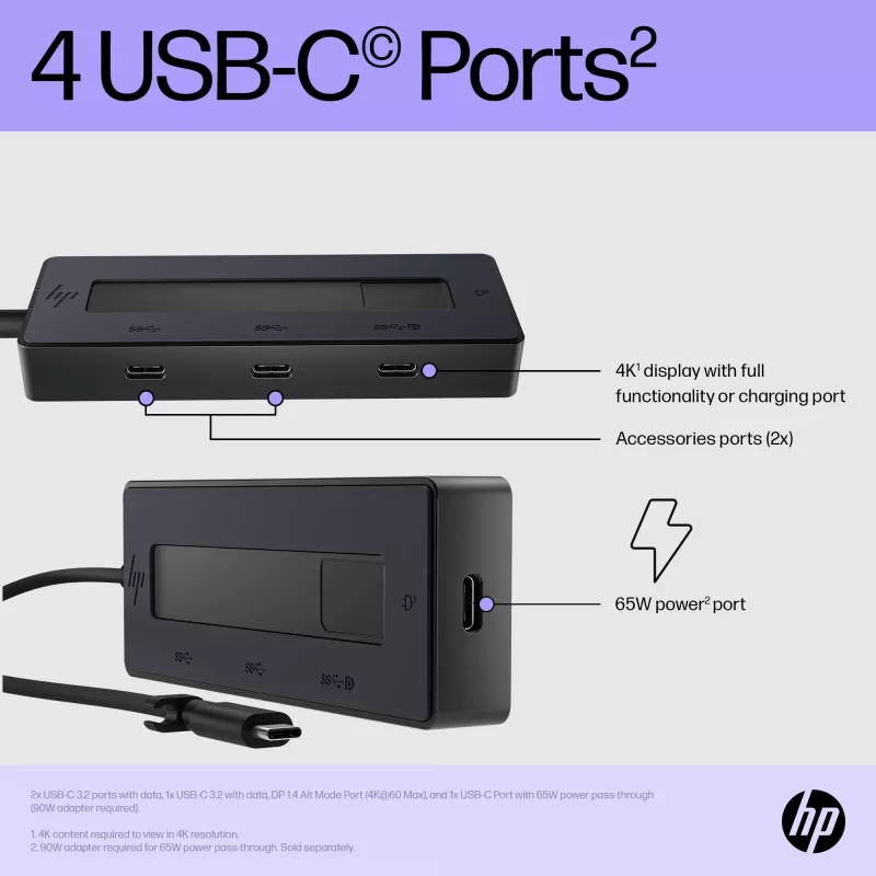 HP Hub multiporta 4K USB-C, USB Type-C, USB 3.2 Gen 2 (3.1 Gen 2) Type-C, 10000 Mbit/s, Nero, 4K Ultra HD, Cina