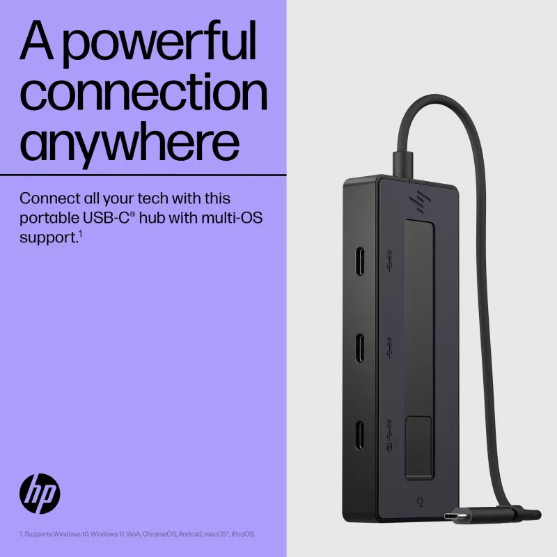 HP Hub multiporta 4K USB-C, USB Type-C, USB 3.2 Gen 2 (3.1 Gen 2) Type-C, 10000 Mbit/s, Nero, 4K Ultra HD, Cina