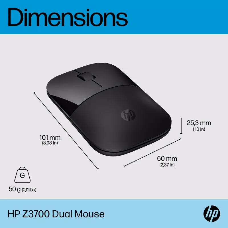 HP Z3700 Dual Nero Mouse, ambidestro, RF Wireless, 1600 DPI, Nero