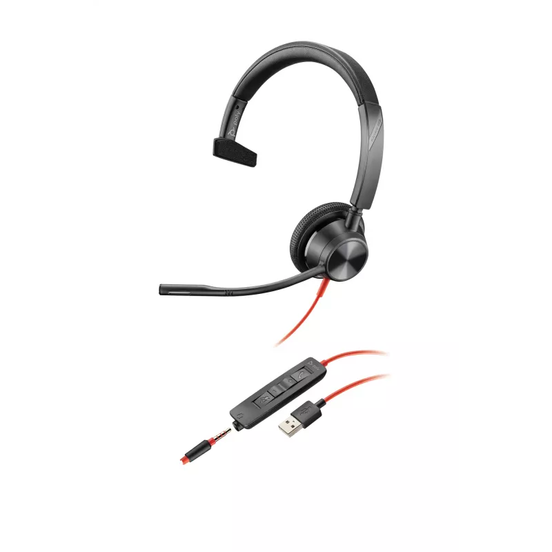HP Poly Poly Blackwire 3315 USB-A Cuffie, Con filo, 20 - 20000 Hz, Ufficio/Call center, 102 g, Cuffie, Nero, Rosso