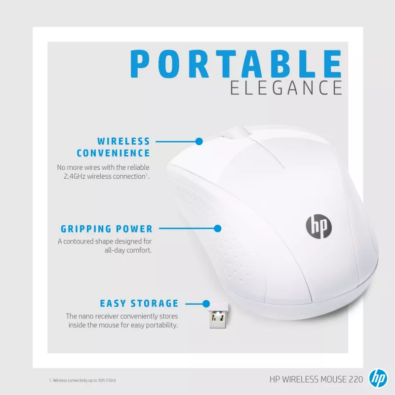 HP Mouse wireless 220 (bianco neve), Ottico, RF Wireless, Bianco