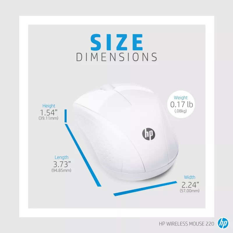HP Mouse wireless 220 (bianco neve), Ottico, RF Wireless, Bianco