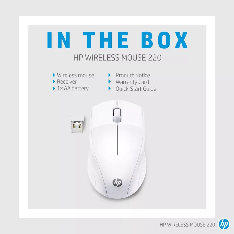 HP Mouse wireless 220 (bianco neve), Ottico, RF Wireless, Bianco