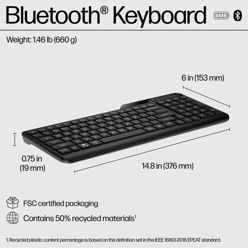 HP 460 Tastiera Bluetooth multi-dispositivo, Full-Size (100%), wireless, Bluetooth, meccanica, Nero