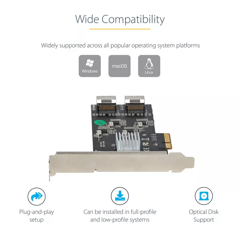 StarTech.com Scheda SATA PCIe a 8 porte – Scheda di espansione PCI Express 6 Gbit/s SATA con 4 controller host – Scheda controller SATA PCIe – PCI-e x4 Gen 2 su SATA III – SATA HDD/SSD