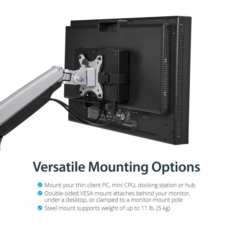 StarTech.com ACCSMNT supporto per thin client – staffa di montaggio VESA, per Intel NUC / Mac Mini, desktop di piccole dimensioni, 5 kg, nero, plastica/acciaio
