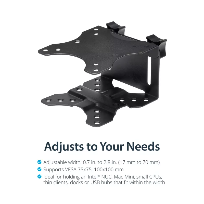 StarTech.com ACCSMNT supporto per thin client – staffa di montaggio VESA, per Intel NUC / Mac Mini, desktop di piccole dimensioni, 5 kg, nero, plastica/acciaio