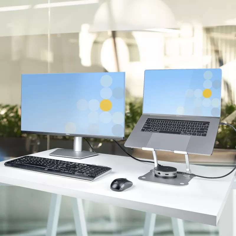 StarTech.com supporto per laptop da scrivania, supporto ergonomico per laptop regolabile in altezza, alluminio, portatile, supporta fino a 10 kg, supporto pieghevole per laptop da scrivania – supporto/rialzo per notebook ad angolo
