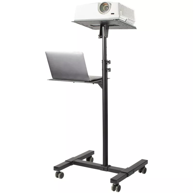 StarTech.com supporto/carrello mobile per proiettore e laptop – supporto robusto e portatile per proiettore (2 ripiani, portata 10 kg ciascuno) – carrello regolabile in altezza per presentazioni con ruote bloccabili