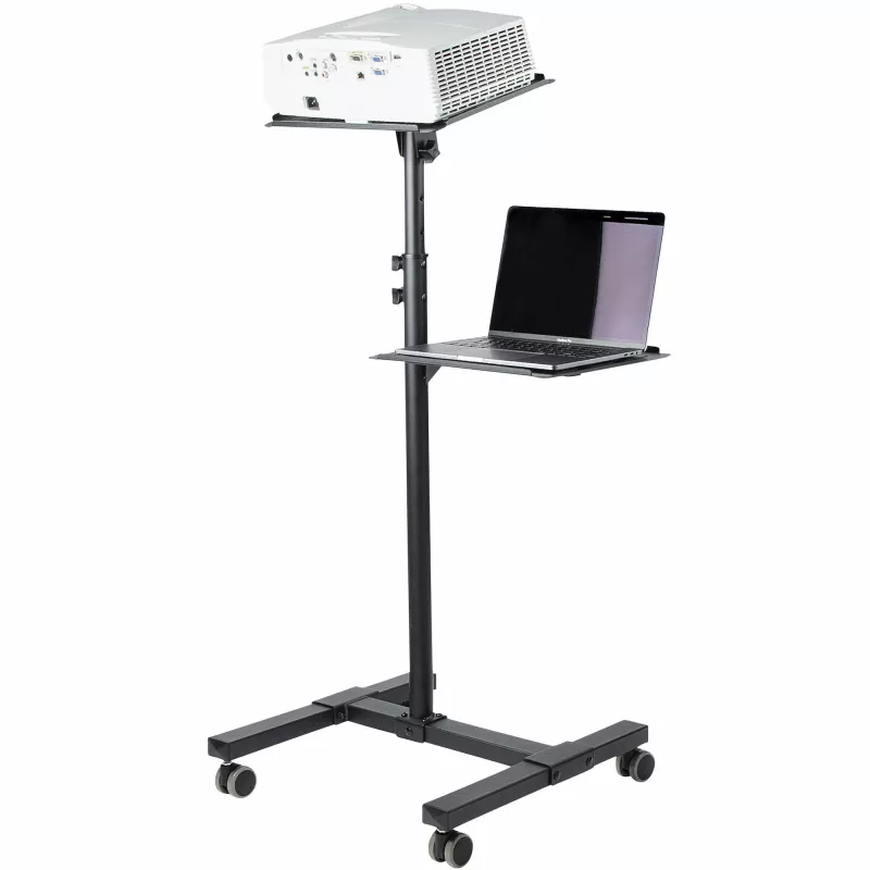 StarTech.com supporto/carrello mobile per proiettore e laptop – supporto robusto e portatile per proiettore (2 ripiani, portata 10 kg ciascuno) – carrello regolabile in altezza per presentazioni con ruote bloccabili