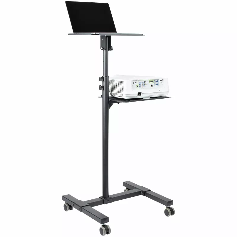StarTech.com supporto/carrello mobile per proiettore e laptop – supporto robusto e portatile per proiettore (2 ripiani, portata 10 kg ciascuno) – carrello regolabile in altezza per presentazioni con ruote bloccabili