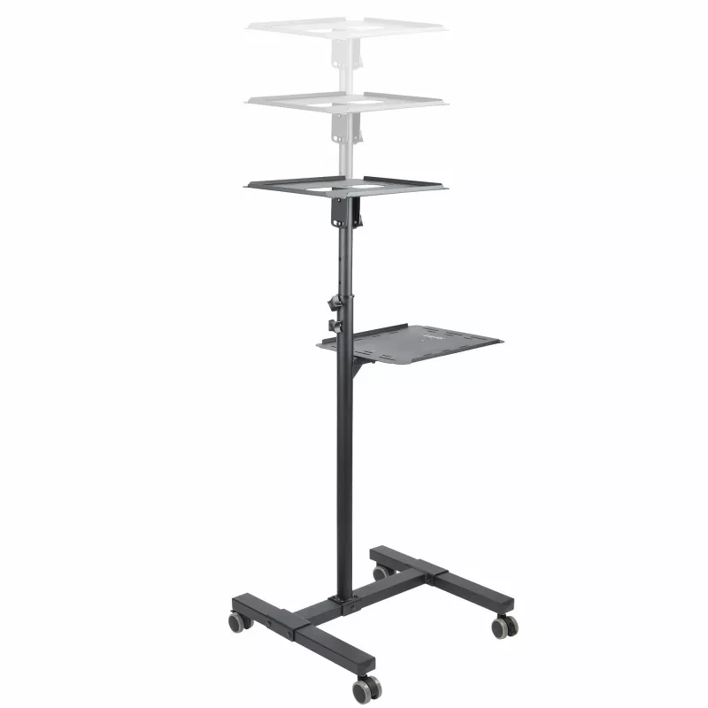StarTech.com supporto/carrello mobile per proiettore e laptop – supporto robusto e portatile per proiettore (2 ripiani, portata 10 kg ciascuno) – carrello regolabile in altezza per presentazioni con ruote bloccabili