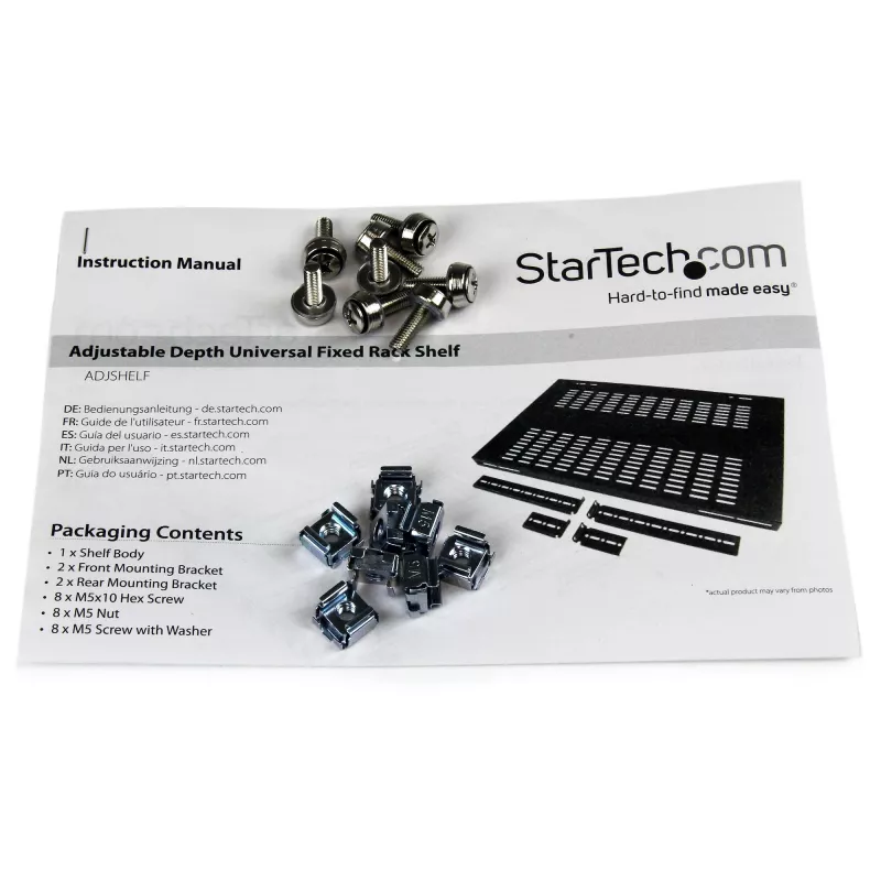 StarTech.com ADJSHELF 1U ripiano ventilato a profondità regolabile per rack server, 19 pollici, 80 kg (175 lb), profondità di montaggio 480–960 mm (19,5–38 pollici), profondità 70 cm (27,5 pollici), nero