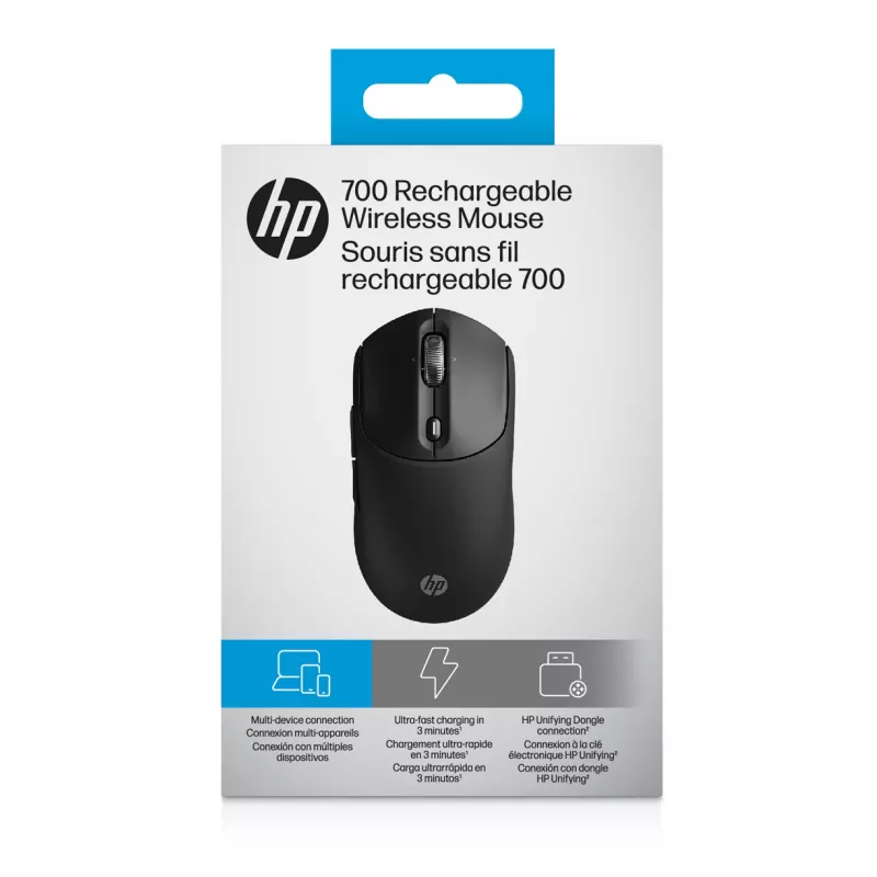 HP 700 Mouse wireless ricaricabile, ambidestro, RF Wireless + Bluetooth, 6000 DPI, nero
