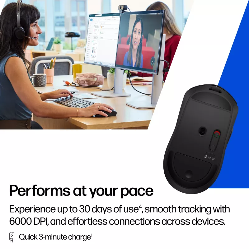 HP 700 Mouse wireless ricaricabile, ambidestro, RF Wireless + Bluetooth, 6000 DPI, nero