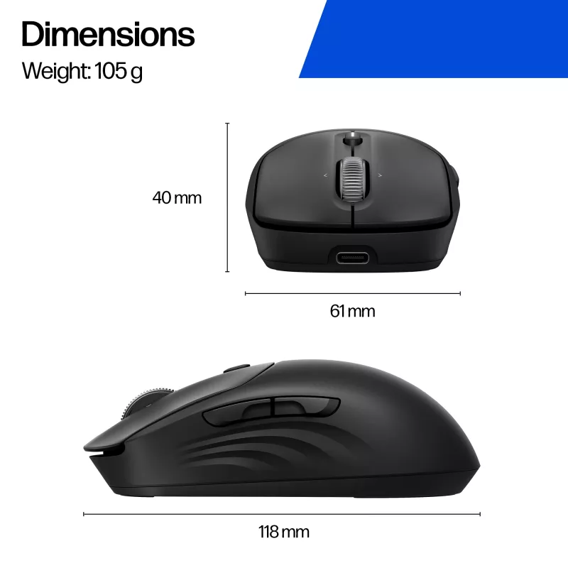 HP 700 Mouse wireless ricaricabile, ambidestro, RF Wireless + Bluetooth, 6000 DPI, nero