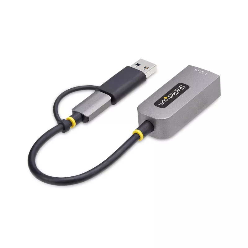 StarTech.com Adattatore USB-C a Ethernet con dongle USB-A, 10/100/1000 Mbit/s, adattatore di rete USB 3.0 a Gigabit Ethernet, cavo fisso 15 cm, adattatore USB GbE