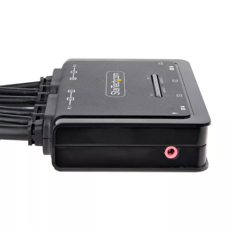 StarTech.com Switch KVM a 2 porte con cavi DisplayPort per doppio monitor, 4K 60Hz, switch KVM compatto con cavi USB-A/DisplayPort/audio integrati da 1,5 m, alimentato dal bus – commutazione tramite pulsante del telecomando/hotkey