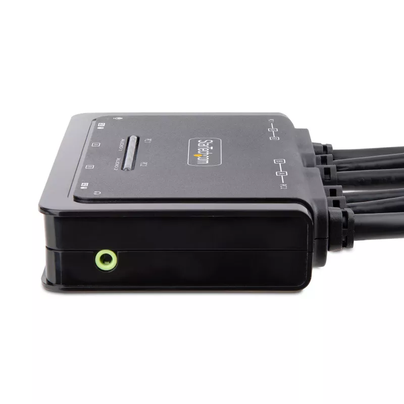 StarTech.com Switch KVM a 2 porte con cavi DisplayPort per doppio monitor, 4K 60Hz, switch KVM compatto con cavi USB-A/DisplayPort/audio integrati da 1,5 m, alimentato dal bus – commutazione tramite pulsante del telecomando/hotkey