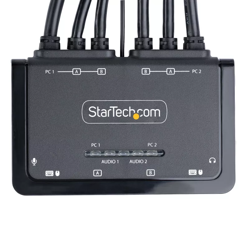 StarTech.com Switch KVM a 2 porte con cavi DisplayPort per doppio monitor, 4K 60Hz, switch KVM compatto con cavi USB-A/DisplayPort/audio integrati da 1,5 m, alimentato dal bus – commutazione tramite pulsante del telecomando/hotkey