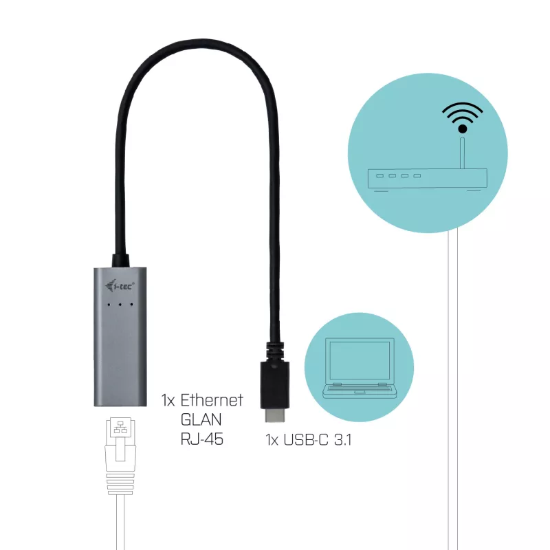 i-tec Adattatore Gigabit Ethernet USB-C in metallo, con filo, USB Type-C, Ethernet, 1000 Mbit/s, grigio