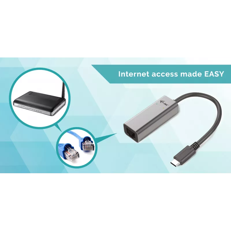 i-tec Adattatore Gigabit Ethernet USB-C in metallo, con filo, USB Type-C, Ethernet, 1000 Mbit/s, grigio