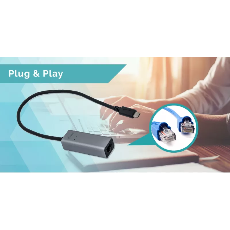 i-tec Adattatore Gigabit Ethernet USB-C in metallo, con filo, USB Type-C, Ethernet, 1000 Mbit/s, grigio